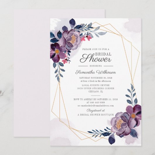 Invitation Fête des mariées géométrique de l'aquarelle floral (Devant / Derrière)