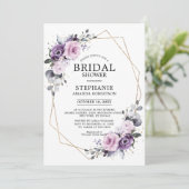 Invitation Fête des mariées géométrique des fleurs violettes  (Debout devant)