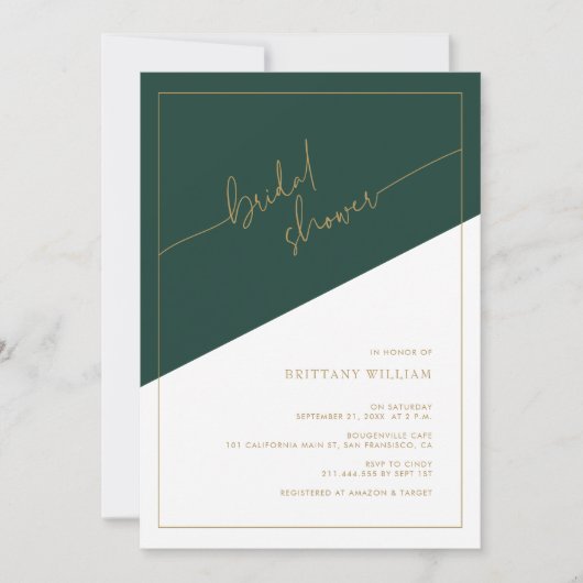 Invitation Fête des mariées géométrique Emerald Green et Gold (Devant)