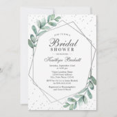 Invitation Fête des mariées géométrique en argent Eucalyptus (Devant)