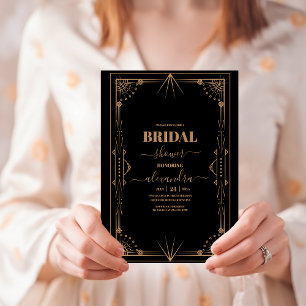 Invitation Fête des mariées Géométrique en or noir foncé