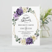 Invitation Fête des mariées géométrique en or violet Plum Ivo (Debout devant)
