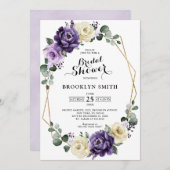 Invitation Fête des mariées géométrique en or violet Plum Ivo (Devant / Derrière)