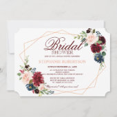 Invitation Fête des mariées géométrique florale de la Marine (Devant)