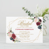 Invitation Fête des mariées géométrique florale de la Marine  (Debout devant)