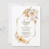 Invitation Fête des mariées géométrique Florale d'or blanc (Devant)