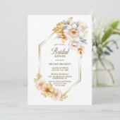 Invitation Fête des mariées géométrique Florale d'or blanc (Debout devant)