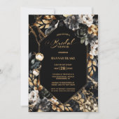 Invitation Fête des mariées géométrique Florale d'or noir (Devant)