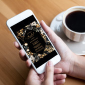 Invitation Fête des mariées géométrique Florale d'or noir