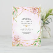 Invitation Fête des mariées géométrique florale rose et or (Debout devant)