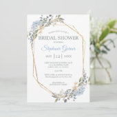 Invitation Fête des mariées géométrique Gold Dusty Blue Flora (Debout devant)