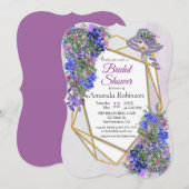 Invitation Fête des mariées géométrique Gold & Lavender Flowe (Devant / Derrière)