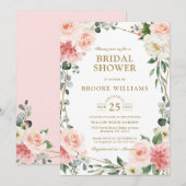 Invitation Fête des mariées géométrique Inv. rose floral (Devant / Derrière)
