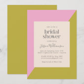 Invitation Fête des mariées géométrique moderne rose et olive (Devant / Derrière)