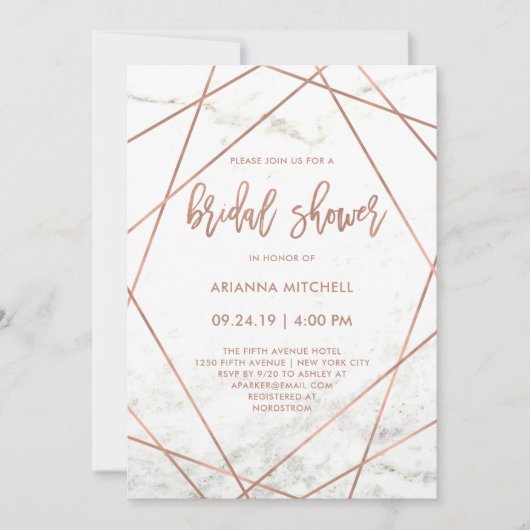 Invitation Fête des mariées géométrique Rose et marbre (Devant)