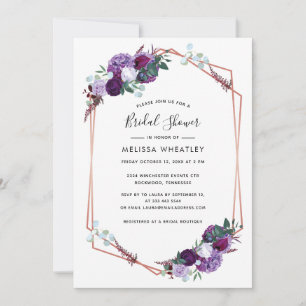 Invitation Fête des mariées géométrique Script Floral Violet