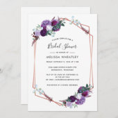 Invitation Fête des mariées géométrique Script Floral Violet (Devant / Derrière)