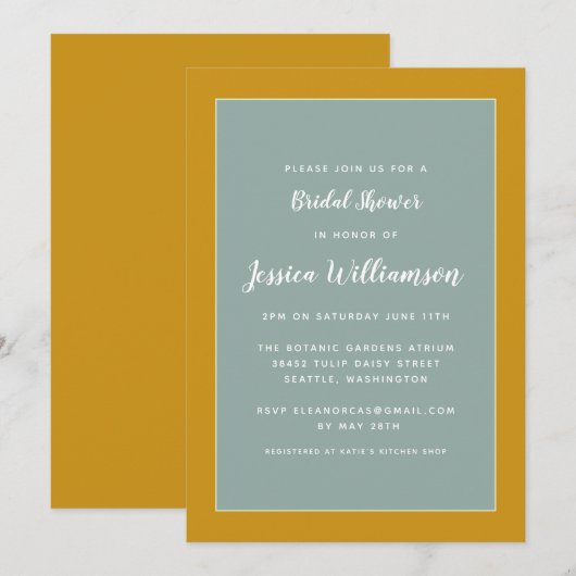 Invitation Fête des mariées géométrique simple de moutarde et (Devant / Derrière)