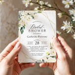 Invitation Fête des mariées géométrique verte blanche florale<br><div class="desc">*** Voir Objets correspondants : https://zazzle.com/collections/119025318323280662 **** ||| Végéty Rose blanche Floral Faux Gold Foil Feuille Invitation à la douche nuptiale. (1) Pour plus de personnalisation, cliquez sur le lien "customiser plus loin" et utilisez notre outil de conception pour modifier ce modèle. (2) Si vous préférez les papiers plus épais...</div>