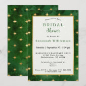 Invitation Fête des mariées Glam Green Gold Stars (Devant / Derrière)