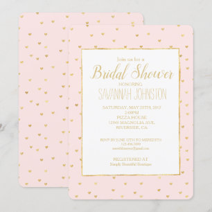 Invitation Fête des mariées Gold Blush Pink Little Hearts