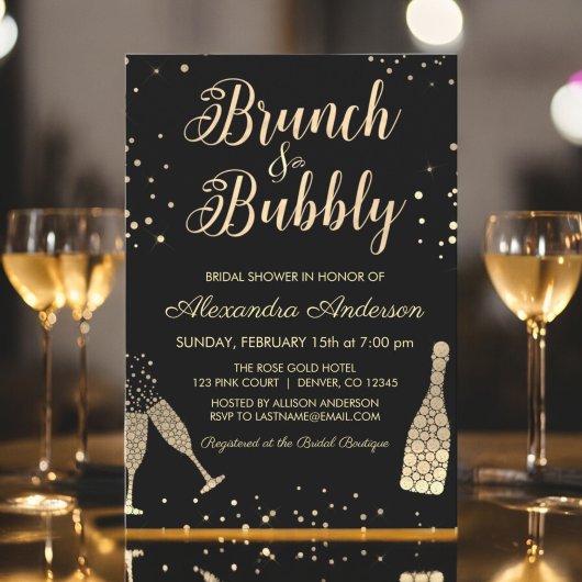 Invitation Fête des mariées Gold Brunch & Bubbly