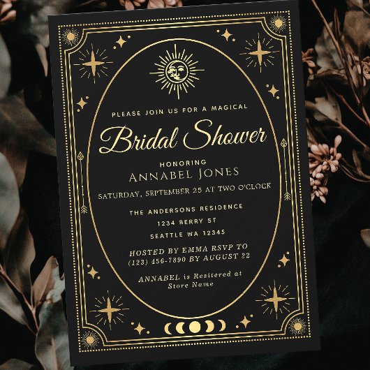 Invitation Fête des mariées Gold Celestie Black Tarot Card