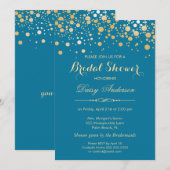 Invitation Fête des mariées - Gold Confetti Dots Royal Blue (Devant / Derrière)