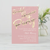 Invitation Fête des mariées Gold Confetti Script Rose (Debout devant)