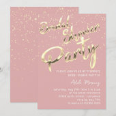 Invitation Fête des mariées Gold Confetti Script Rose (Devant / Derrière)
