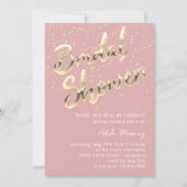 Invitation Fête des mariées Gold Confetti Script Rose Rose Po (Devant)