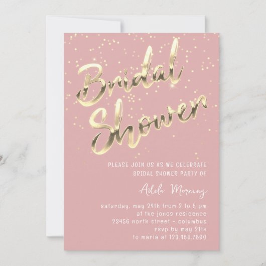 Invitation Fête des mariées Gold Confetti Script Rose Rose Po (Devant)