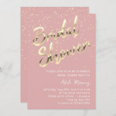 Invitation Fête des mariées Gold Confetti Script Rose Rose Po (Devant / Derrière)