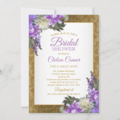 Invitation Fête des mariées - Gold Damask & Lavender Purple (Devant)