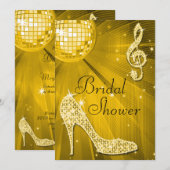 Invitation Fête des mariées Gold Disco Ball and Sparkle Heels (Devant / Derrière)