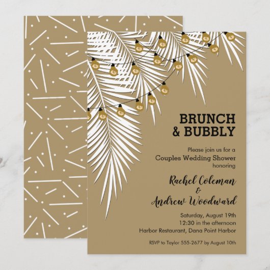 Invitation Fête des mariées Gold et Black Palms (Devant / Derrière)