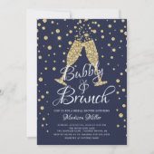 Invitation Fête des mariées Gold & Navy Bubbly & Brunch (Devant)