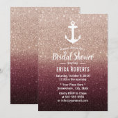 Invitation Fête des mariées Gold Ombre Rose Ancre nautique (Devant / Derrière)