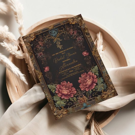 Invitation Fête des mariées gothique victorienne florale