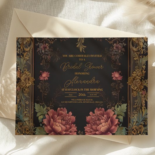 Invitation Fête des mariées gothique victorienne florale