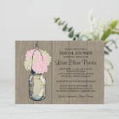 Invitation Fête des mariées Grange bois Mason Jar Hydrangeas (Debout devant)