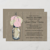Invitation Fête des mariées Grange bois Mason Jar Hydrangeas (Devant / Derrière)