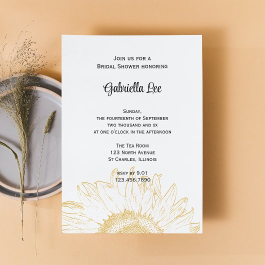 Invitation Fête des mariées graphique de tournesol jaune