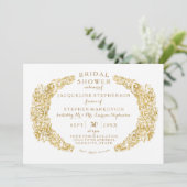 Invitation Fête des mariées gravée Florale Acanthus Gold Leaf (Debout devant)