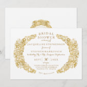 Invitation Fête des mariées gravée Florale Acanthus Gold Leaf (Devant / Derrière)