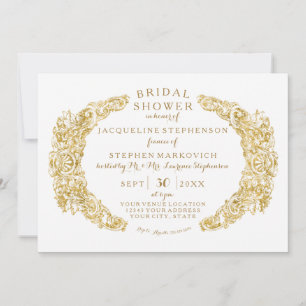 Invitation Fête des mariées gravée Florale Acanthus Gold Leaf