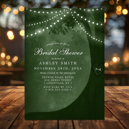 Invitation Fête des mariées Green Rustic Tree