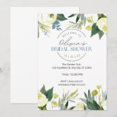 Invitation Fête des mariées Green & White Garden Blooms (Devant / Derrière)