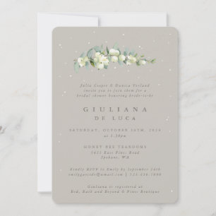 Invitation Fête des mariées Greige Snowberry+Eucalyptus