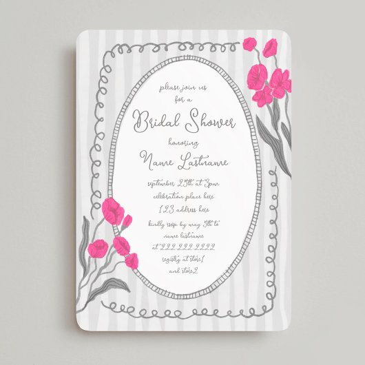 Invitation Fête des mariées Gris Rose Whimsical Main Peint